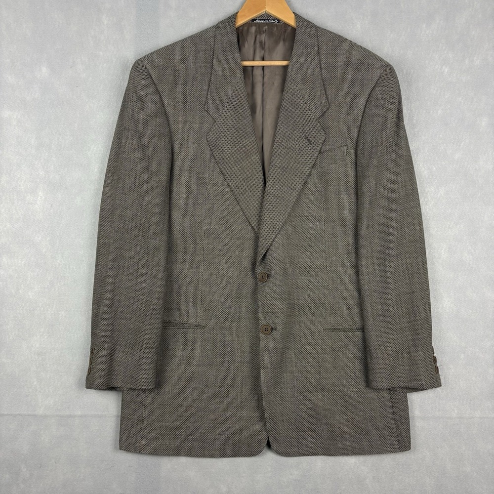 Giorgio Armani Le Collezioni Blazer Mens 40L Gray Wool Tweed Two Button Vintage